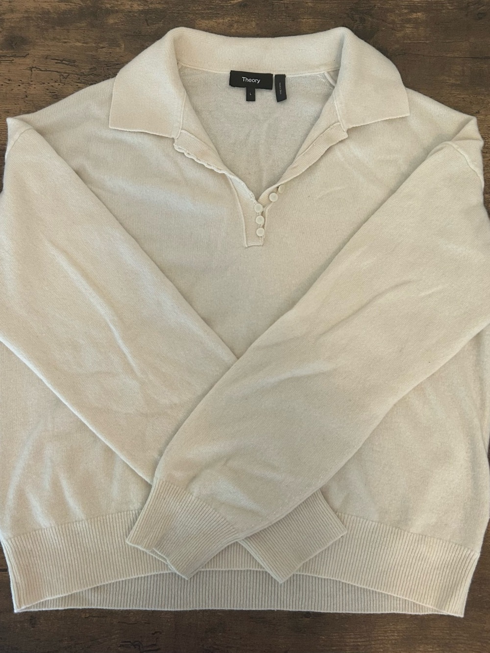 Theory Cream V-Neck Polo Knit Cashmere Sweater